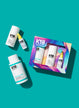 Next Level Hair Repair kit on blue back ground with Leave in mask, Hair oil, and Detox shampoo beside the box.